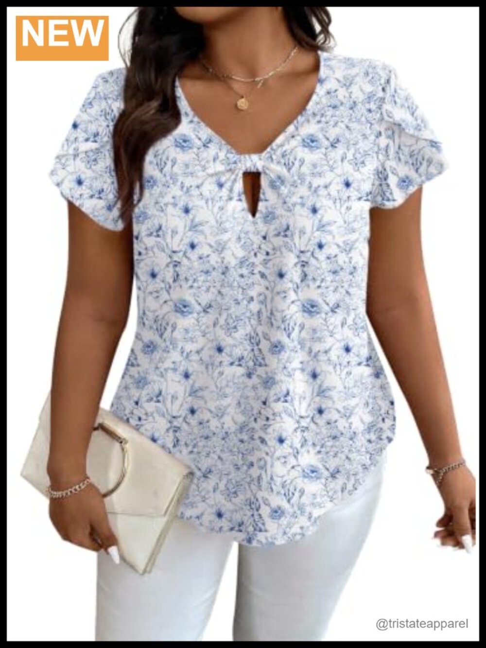 Women's V-Neck Twist Top Petal Sleeve Blouse Summer Casual Tee
